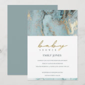 AQUA DUSKY BLUE GOLD AGATE BABY SHOWER INVITE BEDANKKAART (Voorkant / Achterkant)
