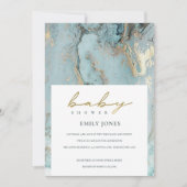 AQUA DUSKY BLUE GOLD AGATE BABY SHOWER INVITE BEDANKKAART (Voorkant)