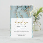 AQUA DUSKY BLUE GOLD AGATE BABY SHOWER INVITE BEDANKKAART (Staand voorkant)