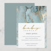 AQUA DUSKY BLUE GOLD AGATE BABY SHOWER INVITE BEDANKKAART (Voorkant / Achterkant)