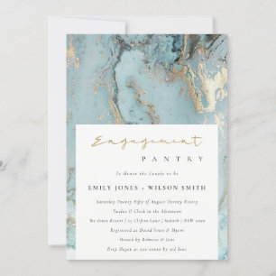 AQUA DUSKY BLUE GOLD AGATE COUPLES SHOWER INVITE BEDANKKAART