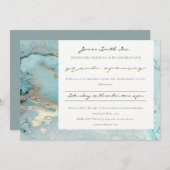 AQUA DUSKY BLUE GOLD AGATE GRAND OPENING UITNODIGE BEDANKKAART (Voorkant / Achterkant)