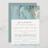 AQUA DUSKY BLUE GOLD AGATE GRAND OPENING UITNODIGE BEDANKKAART (Voorkant / Achterkant)