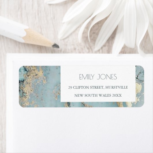 AQUA DUSKY BLUE GOLD AGATE MONOGRAM ADRES ETIKET (Insitu)