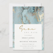 AQUA DUSKY BLUE GOLD AGATE SAVE THE DATE INVITE BEDANKKAART (Voorkant)