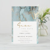 AQUA DUSKY BLUE GOLD AGATE SAVE THE DATE INVITE BEDANKKAART (Staand voorkant)