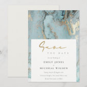 AQUA DUSKY BLUE GOLD AGATE SAVE THE DATE INVITE BEDANKKAART (Voorkant / Achterkant)