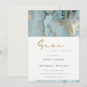 AQUA DUSKY BLUE GOLD AGATE SAVE THE DATE INVITE BEDANKKAART (Voorkant / Achterkant)
