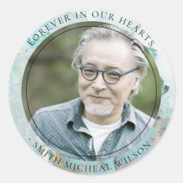 AQUA DUSKY BLUE GOLD AGATE SYMPATHTHY MEMORIAL FOT RONDE STICKER