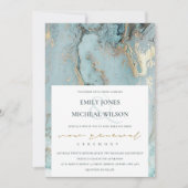 AQUA DUSKY BLUE GOLD AGATE VOW RENEWAL INVITE BEDANKKAART (Voorkant)
