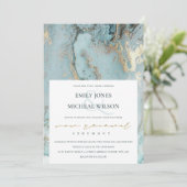 AQUA DUSKY BLUE GOLD AGATE VOW RENEWAL INVITE BEDANKKAART (Staand voorkant)