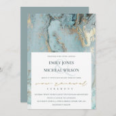 AQUA DUSKY BLUE GOLD AGATE VOW RENEWAL INVITE BEDANKKAART (Voorkant / Achterkant)
