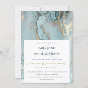 AQUA DUSKY BLUE GOLD AGATE VOW RENEWAL INVITE BEDANKKAART