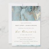 AQUA DUSKY BLUE GOLD AGATE VOW RENEWAL INVITE BEDANKKAART (Voorkant)