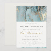 AQUA DUSKY BLUE GOLD AGATE VOW RENEWAL INVITE BEDANKKAART (Voorkant / Achterkant)