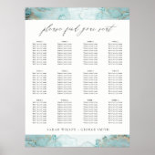 AQUA DUSKY BLUE GOLD AGATE WEDDING SITTING CHART POSTER (Voorkant)