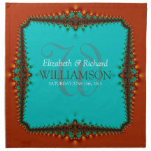Aqua Earth Lace Monogram Wedding Napkin