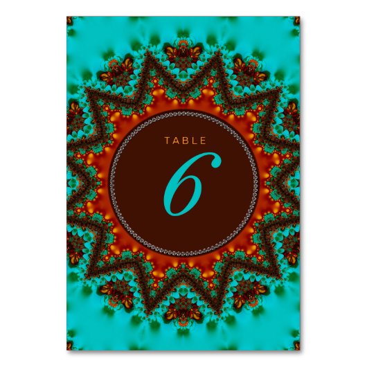 Aqua Earth Sun Wedding Menu + Tafelnummer Kaart (Voorkant)