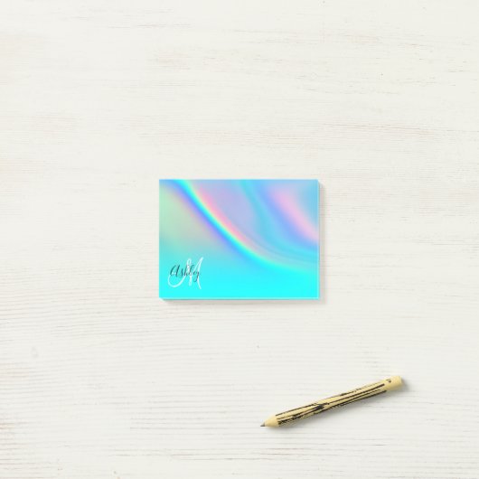 Aqua Edge Rainbow Ombre Monogram Post-it® Notes (Op bureau)