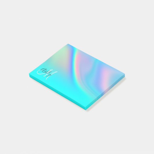 Aqua Edge Rainbow Ombre Monogram Post-it® Notes (Schuin)