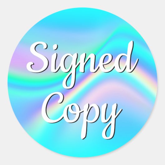 Aqua Edge Rainbow Wave Ombre Signed Copy Ronde Sticker (Voorkant)