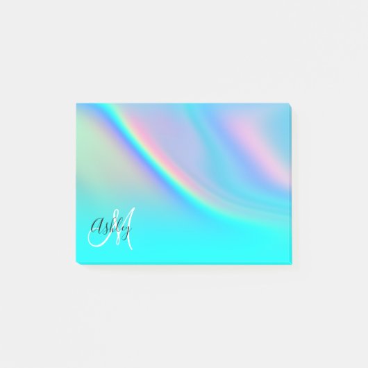 Aqua Edge Regenboog Ombre Monogram Post-it® Notes (Voorkant)
