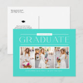 Aqua Eenvoudige Typografie Foto Collage Afstuderen Briefkaart (Voorkant / Achterkant)