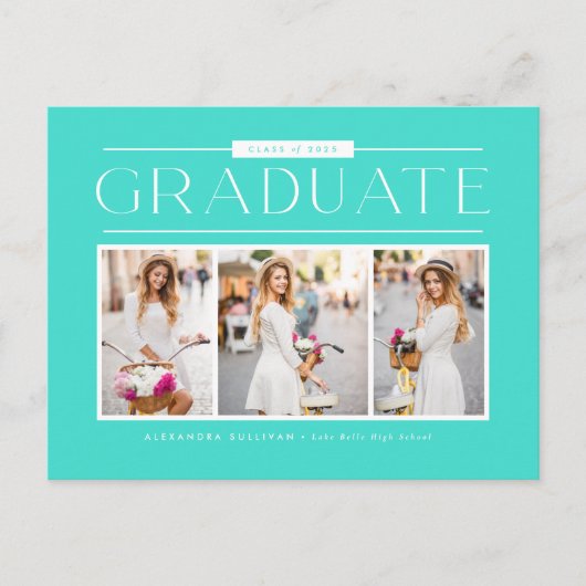 Aqua Eenvoudige Typografie Foto Collage Afstuderen Briefkaart (Voorkant)