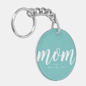 Aqua | Eenvoudige Typografie Mam EST. Acryl Sleute Sleutelhanger (Voorkant Links)