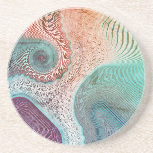 Aqua, Eggplant en Taupe Oceanic Swirls Zandsteen Onderzetter (Voorkant)