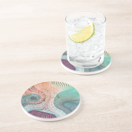 Aqua, Eggplant en Taupe Oceanic Swirls Zandsteen Onderzetter (Zijkant)