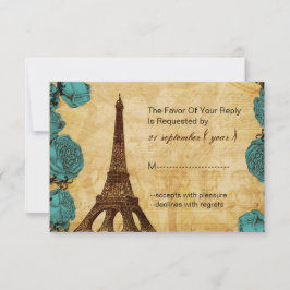 Aqua  Eiffeltoren Bruiloft RSVP 3.5 x 5 Kaartje