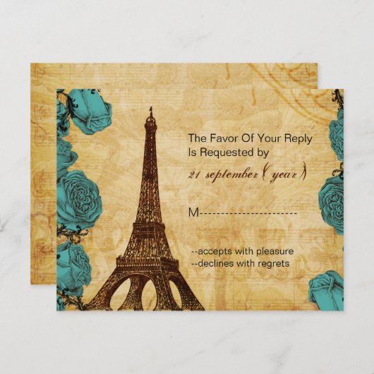 aqua eiffeltoren Paris bruiloft rsvp (Voorkant / Achterkant)