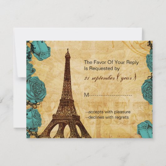 aqua eiffeltoren Paris bruiloft rsvp Kaartje (Voorkant)