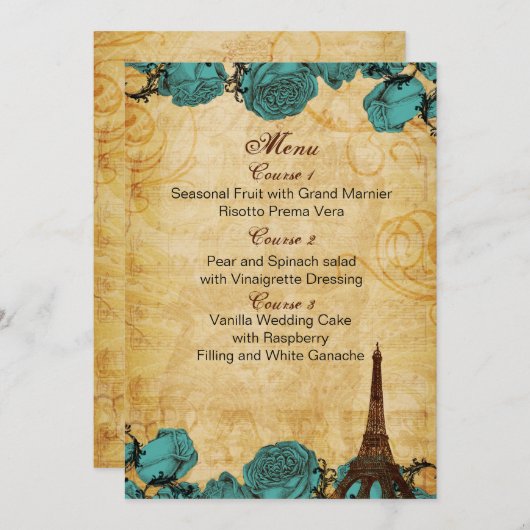 aqua  eiffeltoren Paris trouwmenkkaarten Menu (Voorkant / Achterkant)