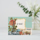 Aqua  Eiffeltoren Roos Save the Date Kaart (Staand voorkant)