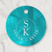 Aqua Elegance Turquoise & Blauwgroen Waterverf bru Bedankjes Labels (Voorkant)