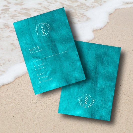 Aqua Elegance Turquoise & Blauwgroen Waterverf bru RSVP Kaartje