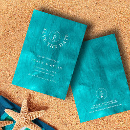 Aqua Elegance Turquoise & Blauwgroen Waterverf bru Save The Date