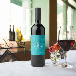 Aqua Elegance Turquoise & Blauwgroen Waterverf bru Wijn Etiket