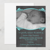 Aqua Elegant Chalkboard Baby Aankondiging (Voorkant / Achterkant)