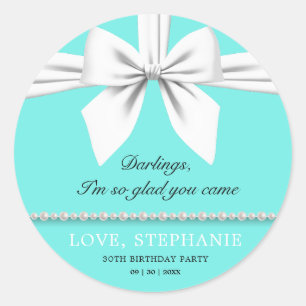 Aqua Elegant Fancy Tiffany Verjaardag Dank u Ronde Sticker