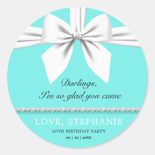 Aqua Elegant Fancy Tiffany Verjaardag Dank u Ronde Sticker (Voorkant)