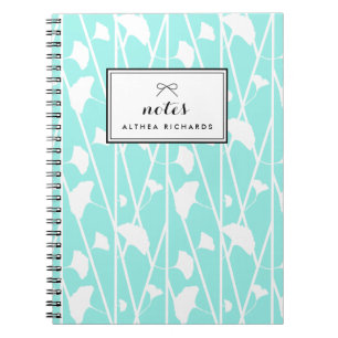 Aqua Elegant Floral Vines Patroon Gepersonaliseerd Notitieboek