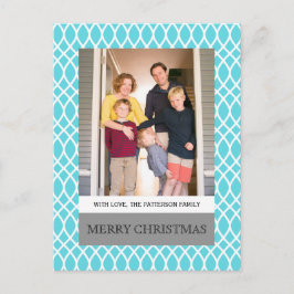 Aqua Elegant Lattice Holiday Photo Briefkaart