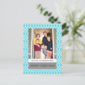 Aqua Elegant Lattice Holiday Photo Briefkaart (Staand voorkant)