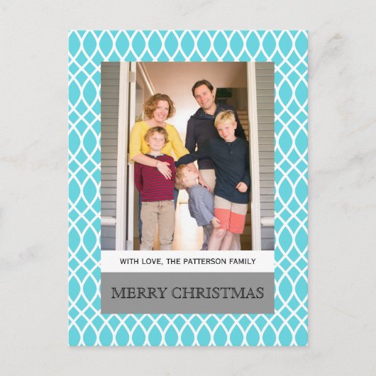 Aqua Elegant Lattice Holiday Photo Briefkaart (Voorkant)