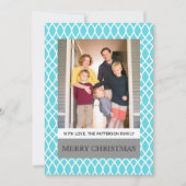 Aqua Elegant Lattice Holiday Photo Flat Kaart (Voorkant)
