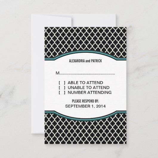 Aqua Elegant Quatrefoil Response Kaart (Voorkant)