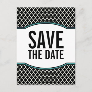 Aqua Elegant Quatrefoil Save the Date Briefkaart